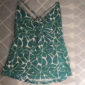 Roxy Green and White Leaf Print Tank Top